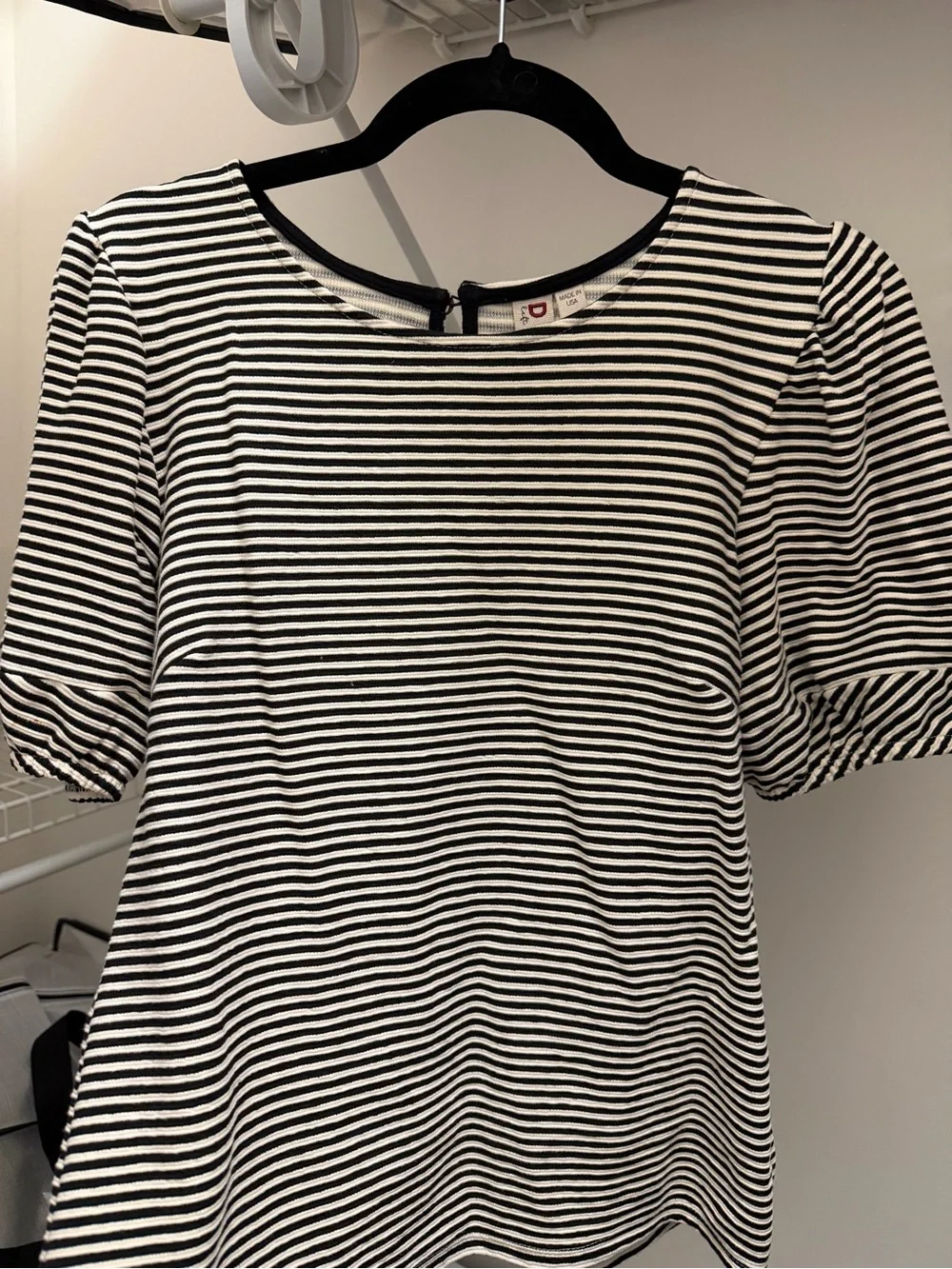 Anthropologie Black and White Striped Puff Sleeve Top